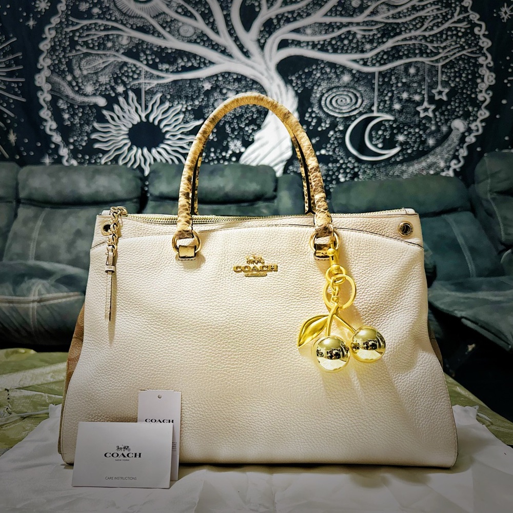 Vintage style COACH soho shoulder Bag Cream Pebbled Leather Satchel tote bag - Picture 9 of 17